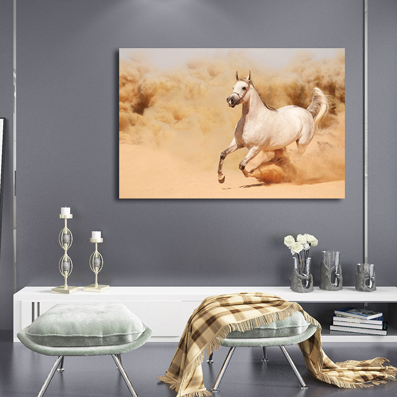 Photographs Modern Canvas Wall Art with Steed Running Pattern in Dark Color for Room