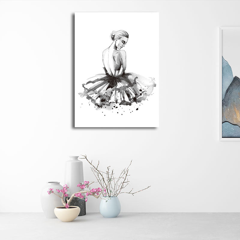 Ballerina Drawing Canvas Print Glam Elegant Dancer Wall Art Decor in Black for Home