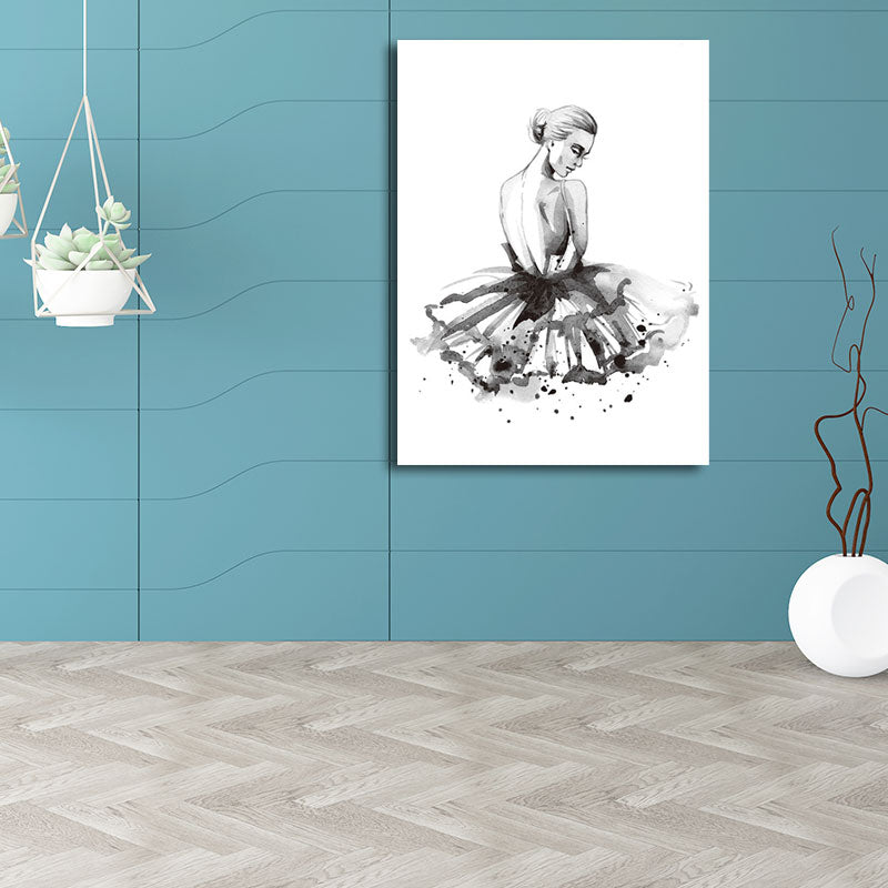 Ballerina Drawing Canvas Print Glam Elegant Dancer Wall Art Decor in Black for Home