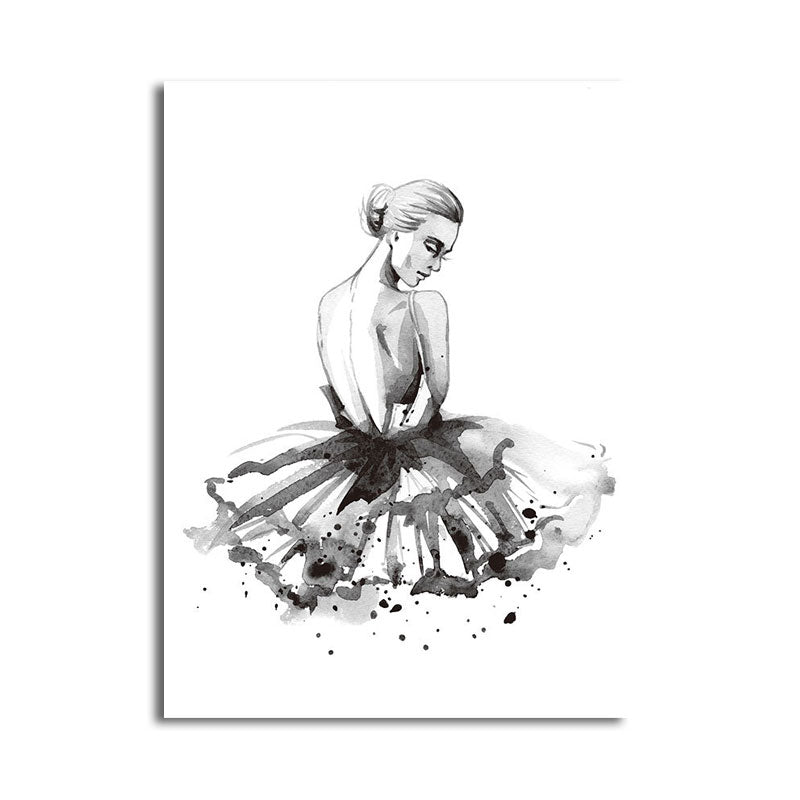 Ballerina Drawing Canvas Print Glam Elegant Dancer Wall Art Decor in Black for Home