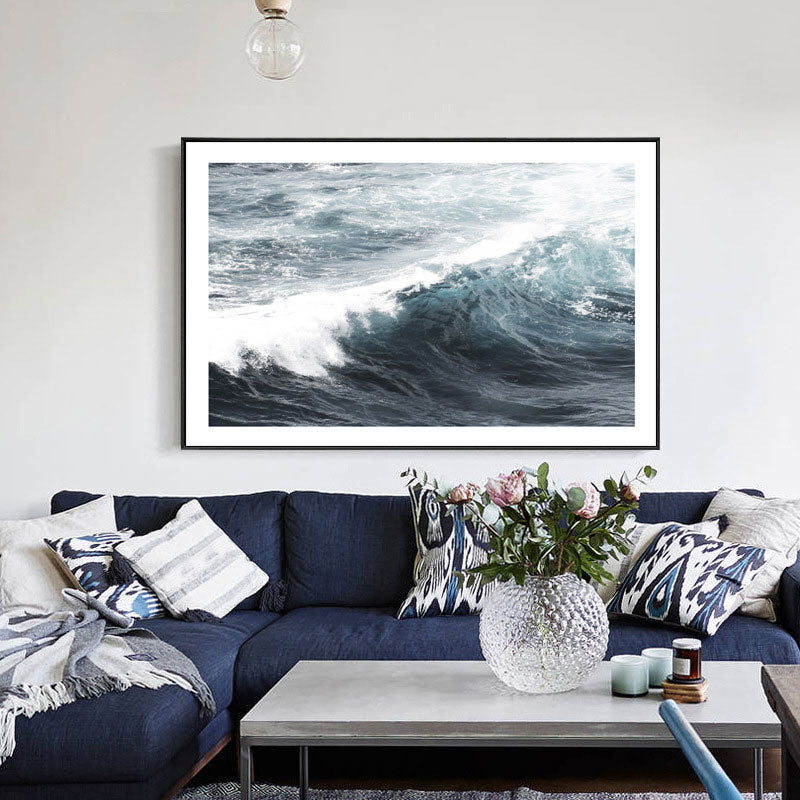 Sea Surge Canvas Wall Art Modern Style Ocean Wall Decoration in Blue for Living Room