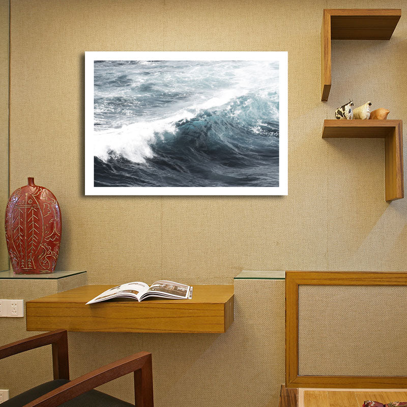 Sea Surge Canvas Wall Art Modern Style Ocean Wall Decoration in Blue for Living Room