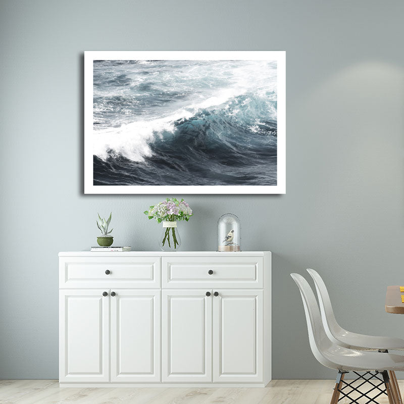 Sea Surge Canvas Wall Art Modern Style Ocean Wall Decoration in Blue for Living Room