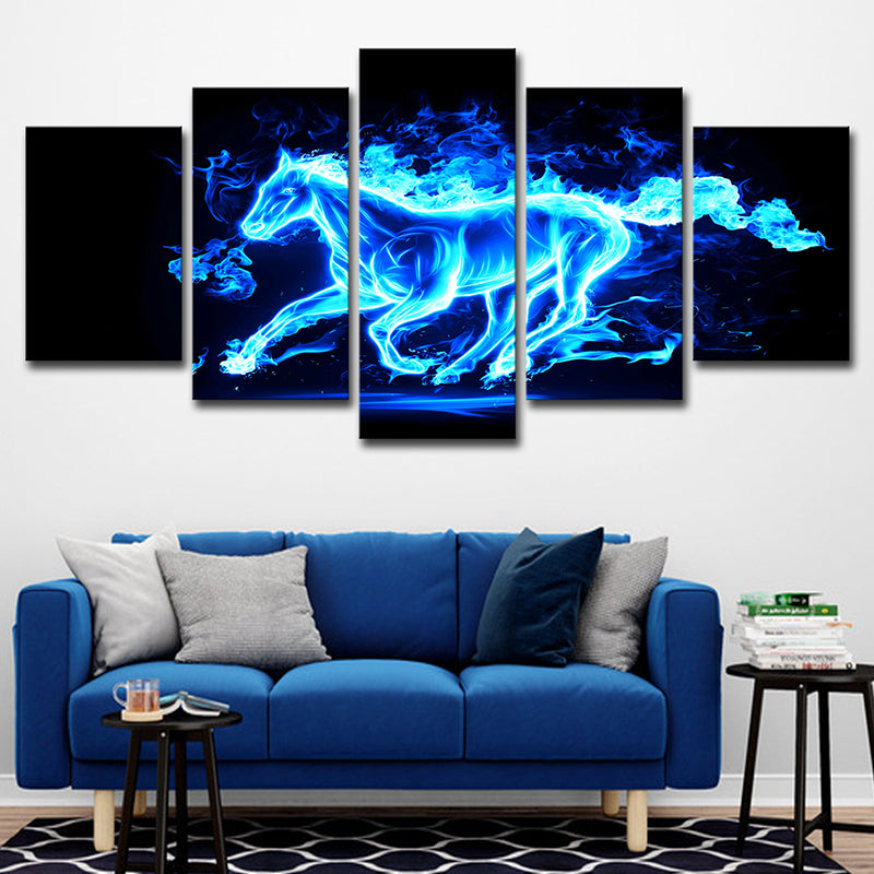 Multi-Piece Image Running Horse Painting Contemporary Canvas Wall Art, Multiple Sizes