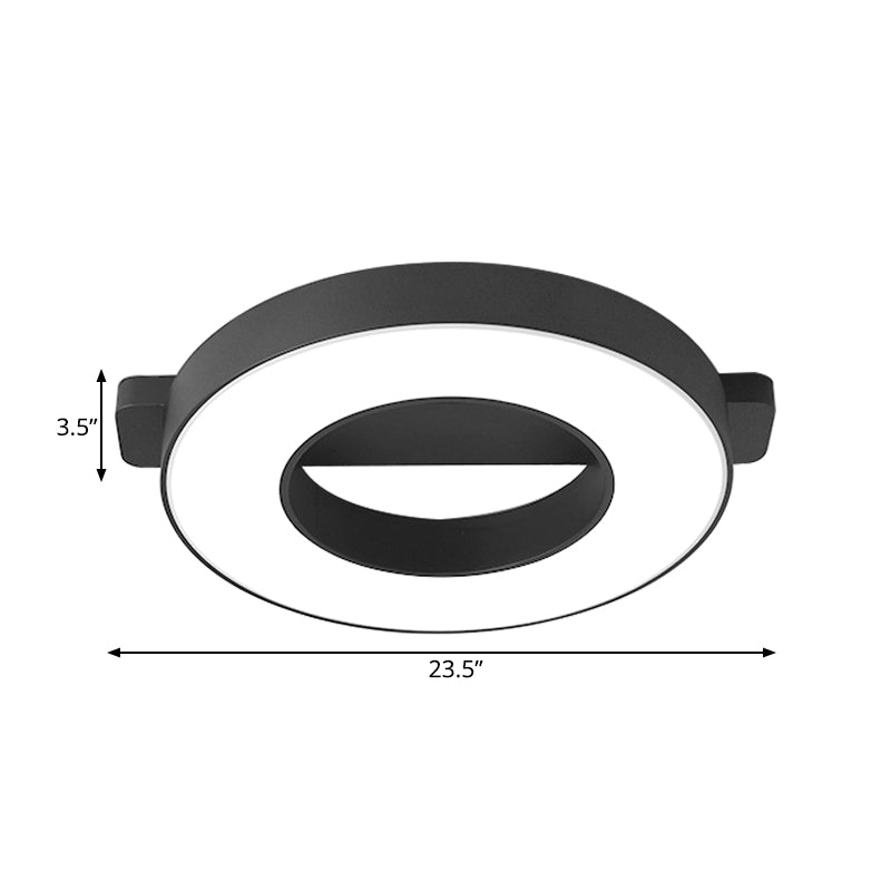 Weiß/Schwarze Ring-Deckeneinbauleuchte Einfache Metall-LED-Wohnzimmereinbauleuchte in Warmweiß, 16,5"/19,5"/23,5" Durchmesser