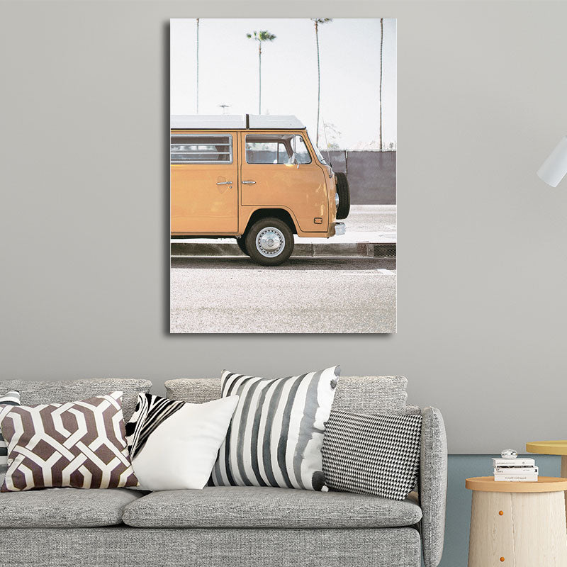 Bus Wall Art Textured Modern Style Living Room Canvas Print in Yellow-White