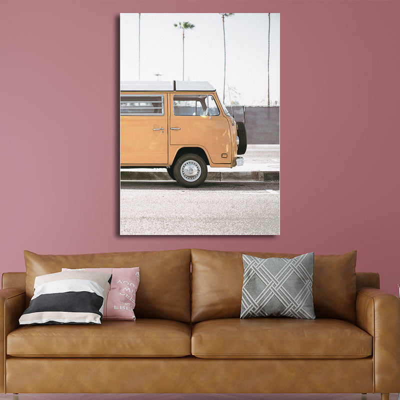 Bus Wall Art Textured Modern Style Living Room Canvas Print in Yellow-White