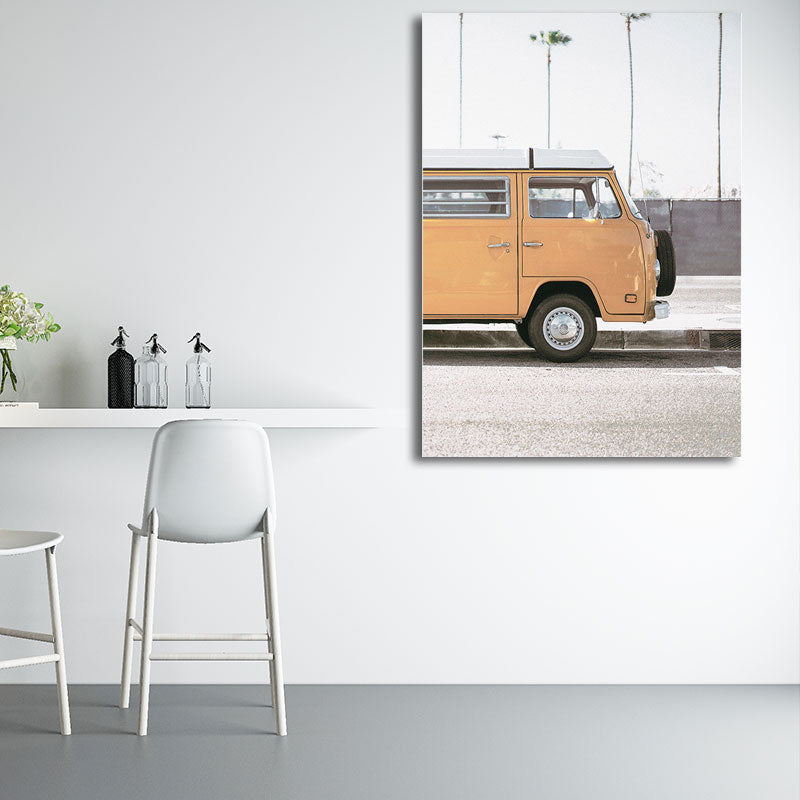 Bus Wall Art Textured Modern Style Living Room Canvas Print in Yellow-White