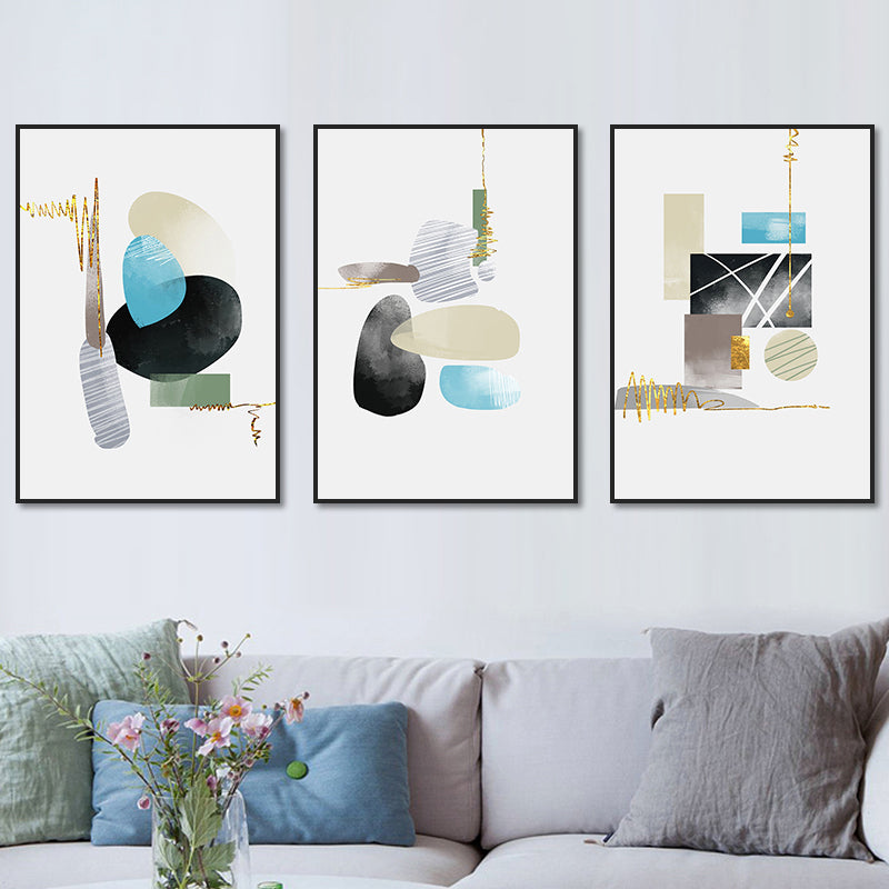 Soft Color Geometric Shape Canvas Print Abstract Modern Textured Wall Art Set for Home