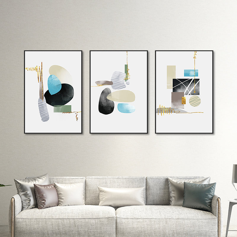 Soft Color Geometric Shape Canvas Print Abstract Modern Textured Wall Art Set for Home