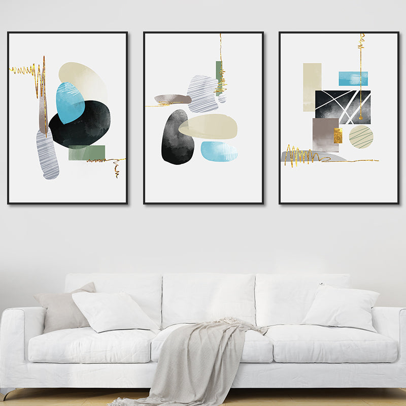 Soft Color Geometric Shape Canvas Print Abstract Modern Textured Wall Art Set for Home