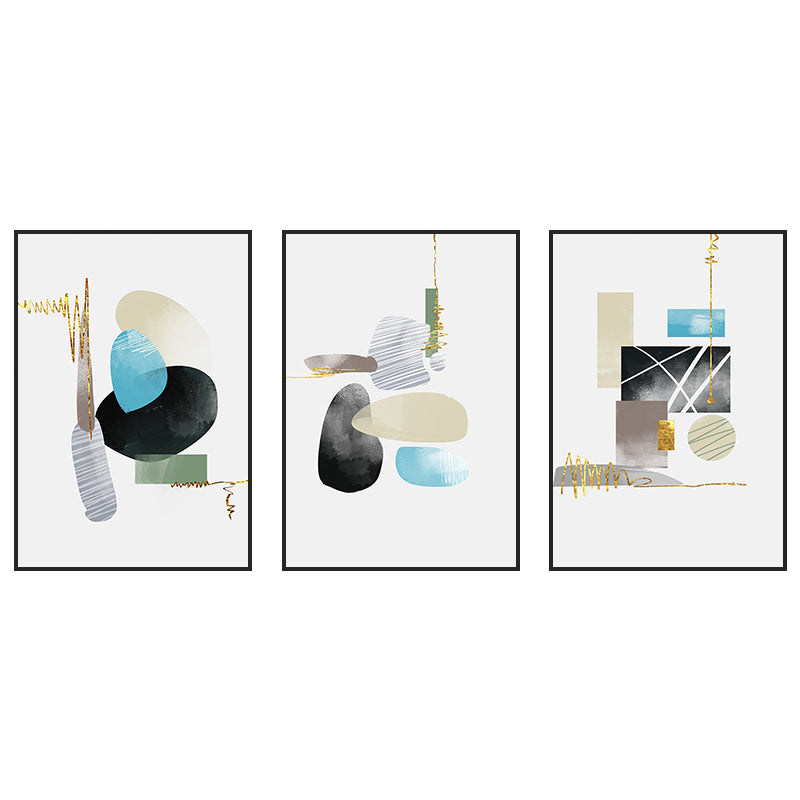 Soft Color Geometric Shape Canvas Print Abstract Modern Textured Wall Art Set for Home