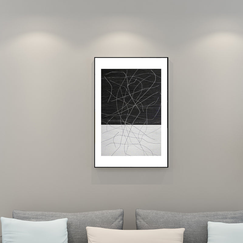Minimalism Style Irregular Line Art in Black Textured Wall Print for Living Room