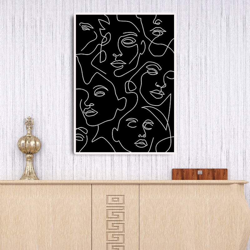 Minimalism Diverse Faces Painting Black Character Pencil Wall Art, Multiple Sizes
