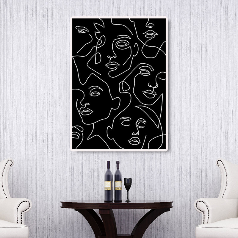 Minimalism Diverse Faces Painting Black Character Pencil Wall Art, Multiple Sizes