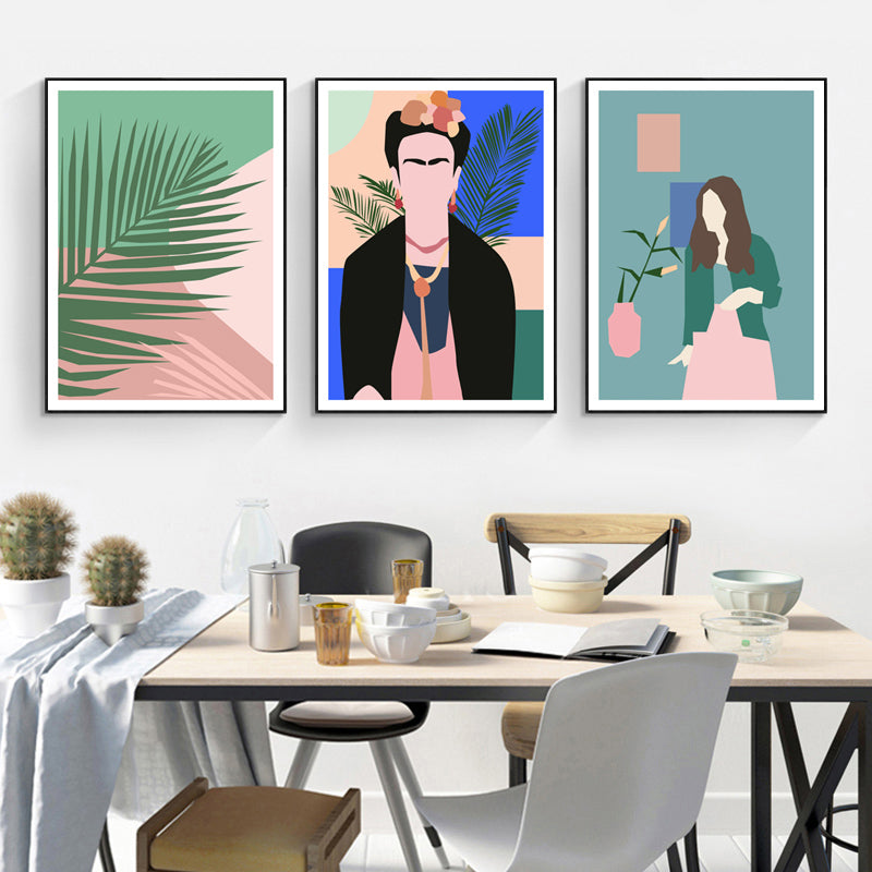 Leaf and People Canvas Wall Art Set Scandinavian Dining Room Painting (Multiple Size)