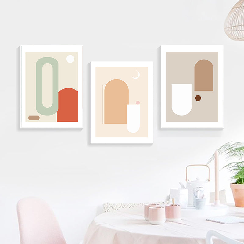 Soft Color Geometric Pattern Canvas Scandinavian Textured Wall Art Decor for Dining Room