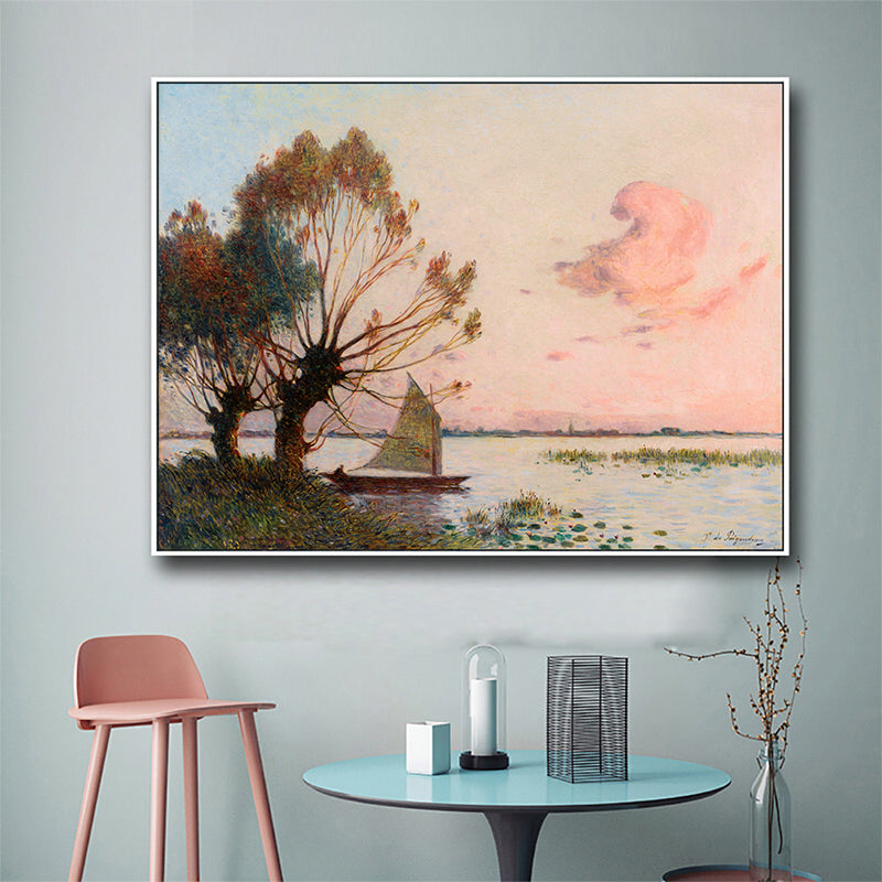 Poetic Sunset Landscape Wall Art Dining Room Scenery Painting Canvas Print in Soft Color