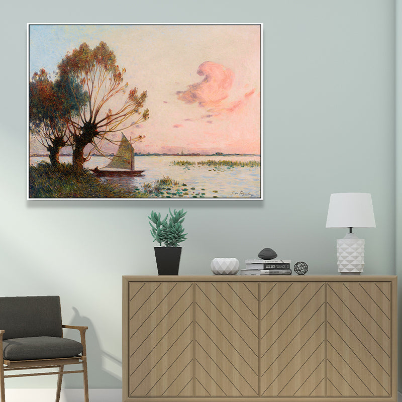 Poetic Sunset Landscape Wall Art Dining Room Scenery Painting Canvas Print in Soft Color