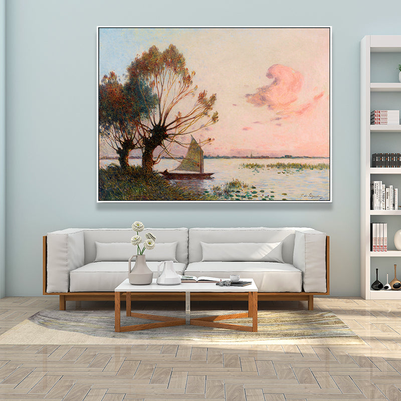 Poetic Sunset Landscape Wall Art Dining Room Scenery Painting Canvas Print in Soft Color