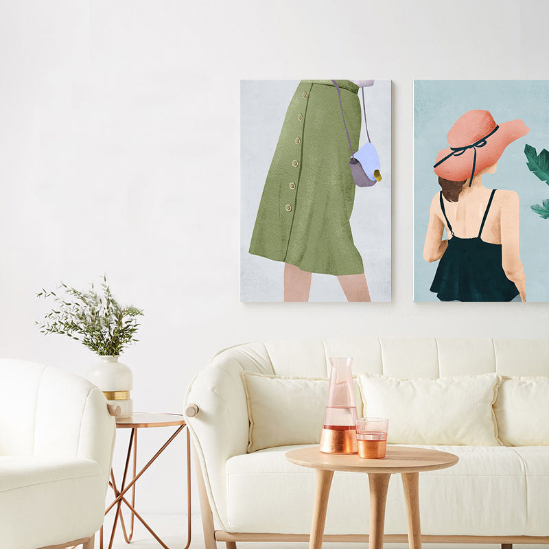 Scandinavian Fashion Girl Wall Decor Pastel Color Canvas Print for Living Room (Multiple Sizes)