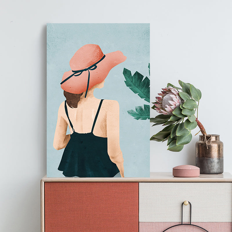 Scandinavian Fashion Girl Wall Decor Pastel Color Canvas Print for Living Room (Multiple Sizes)