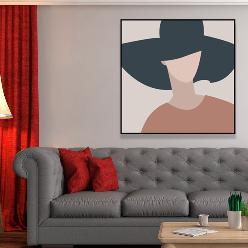 Dark Color Fashion Woman Wall Art Textured Square Wrapped Canvas for Living Room