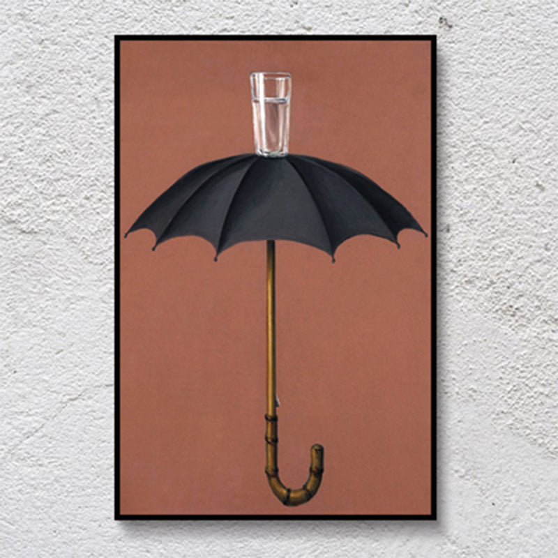 Umbrella and Cup Water Painting Nordic Textured Wrapped Canvas for Bedroom (Multiple Size Option)