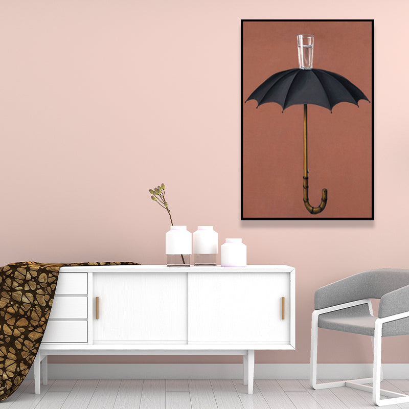 Umbrella and Cup Water Painting Nordic Textured Wrapped Canvas for Bedroom (Multiple Size Option)