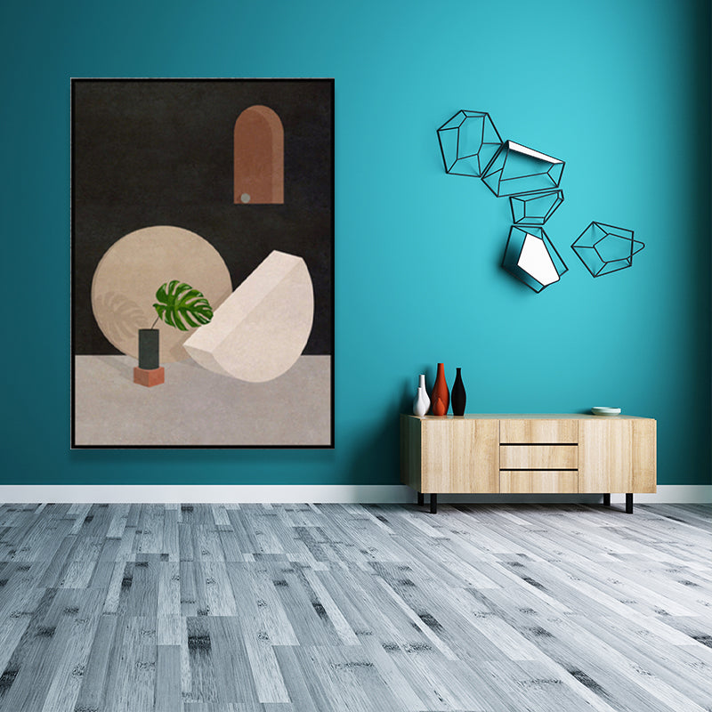 Textured Geometric and Vase Painting Scandinavian Canvas Wall Art Decor in Pastel Color