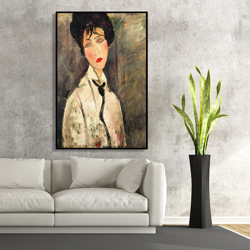 White-Grey Traditional Canvas Art Woman Portrait Wall Decoration for Sitting Room