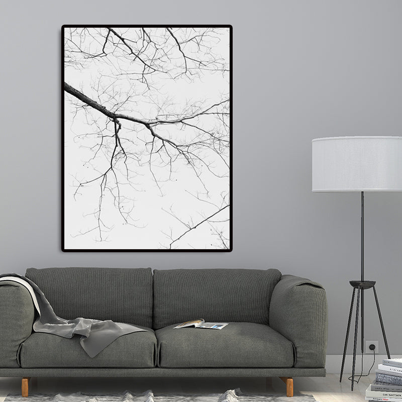 Minimalism Bare Tree Branch Canvas in Grey Textured Wall Art Decor for Living Room