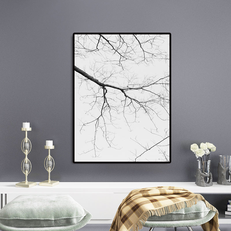 Minimalism Bare Tree Branch Canvas in Grey Textured Wall Art Decor for Living Room