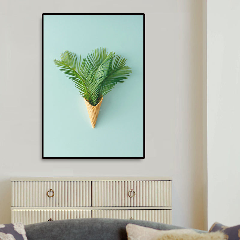 Plant Bouquet Art Print Nordic Canvas Wall Decor in Pastel Color, Textured Surface