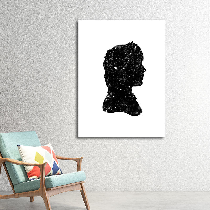 Minimalistic Side Face Wall Decor Black Literature Character Canvas Wall Art for Corridor