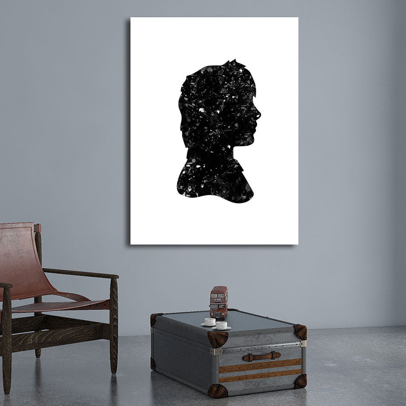 Minimalistic Side Face Wall Decor Black Literature Character Canvas Wall Art for Corridor