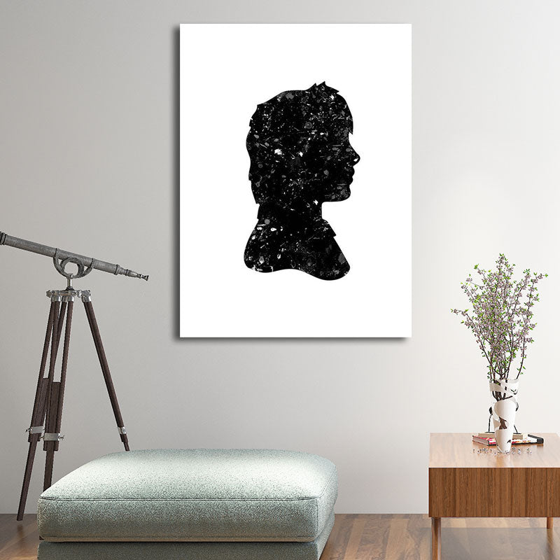 Minimalistic Side Face Wall Decor Black Literature Character Canvas Wall Art for Corridor