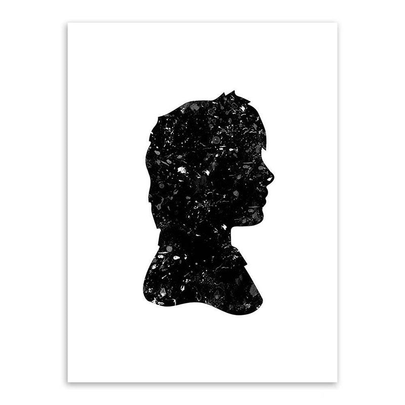 Minimalistic Side Face Wall Decor Black Literature Character Canvas Wall Art for Corridor