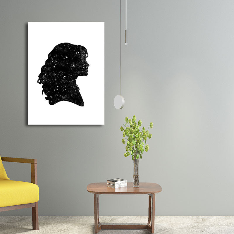 Minimalistic Side Face Wall Decor Black Literature Character Canvas Wall Art for Corridor