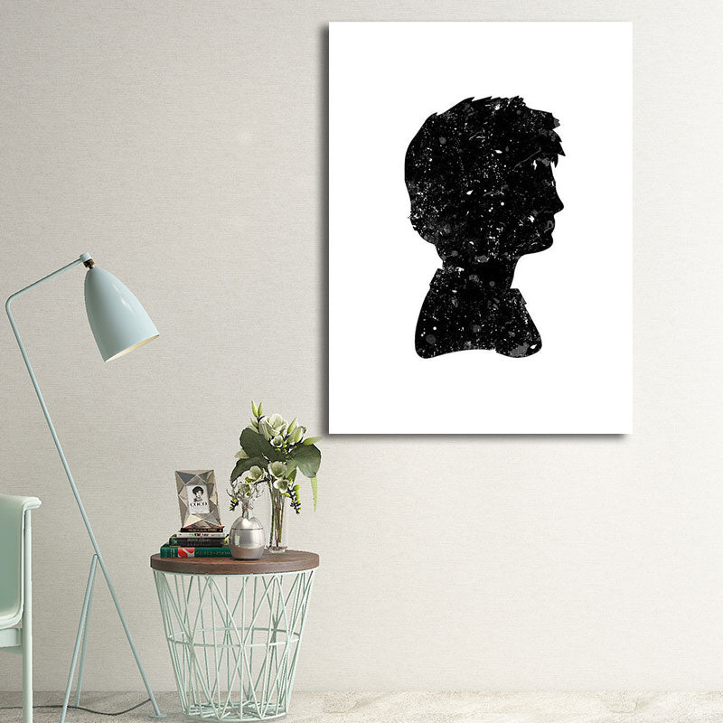 Minimalistic Side Face Wall Decor Black Literature Character Canvas Wall Art for Corridor