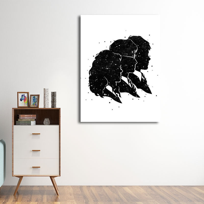 Minimalistic Side Face Wall Decor Black Literature Character Canvas Wall Art for Corridor