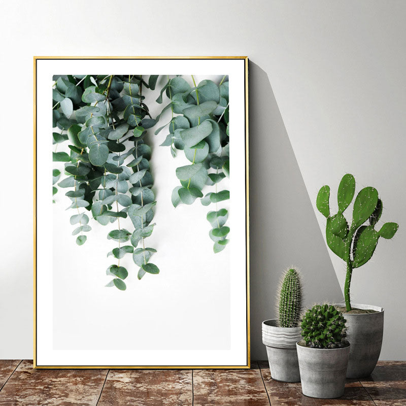 Nordic Botanic Vine Wall Art Green Textured Canvas Print for House Interior