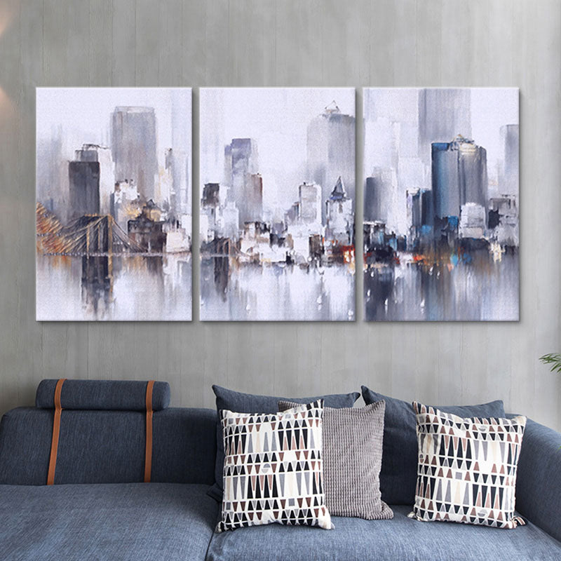 Cityscape Oil Painting Canvas Print Multi-Piece Modern Living Room Wall Art