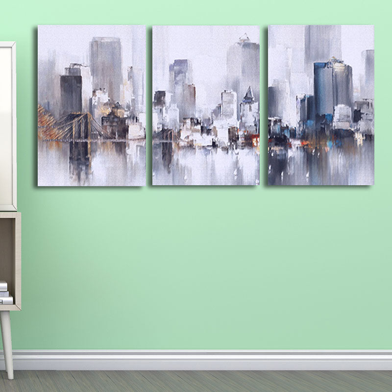 Cityscape Oil Painting Canvas Print Multi-Piece Modern Living Room Wall Art