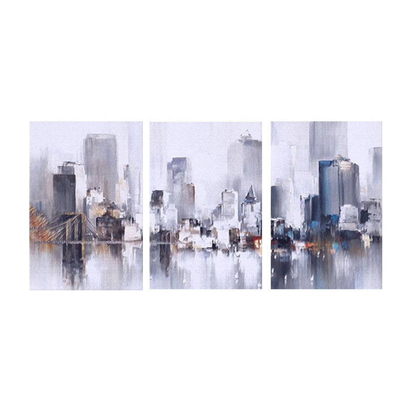 Cityscape Oil Painting Canvas Print Multi-Piece Modern Living Room Wall Art