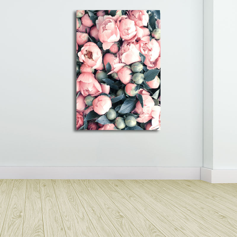 Textured Flower Buds Wall Decor Nordic Stylish Canvas Art Print in Pink and Green