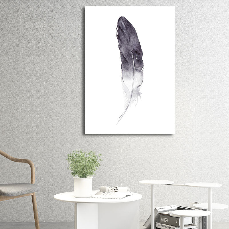 Minimalist Watercolor Feather Art Print Purple Textured Wall Decor for House Interior