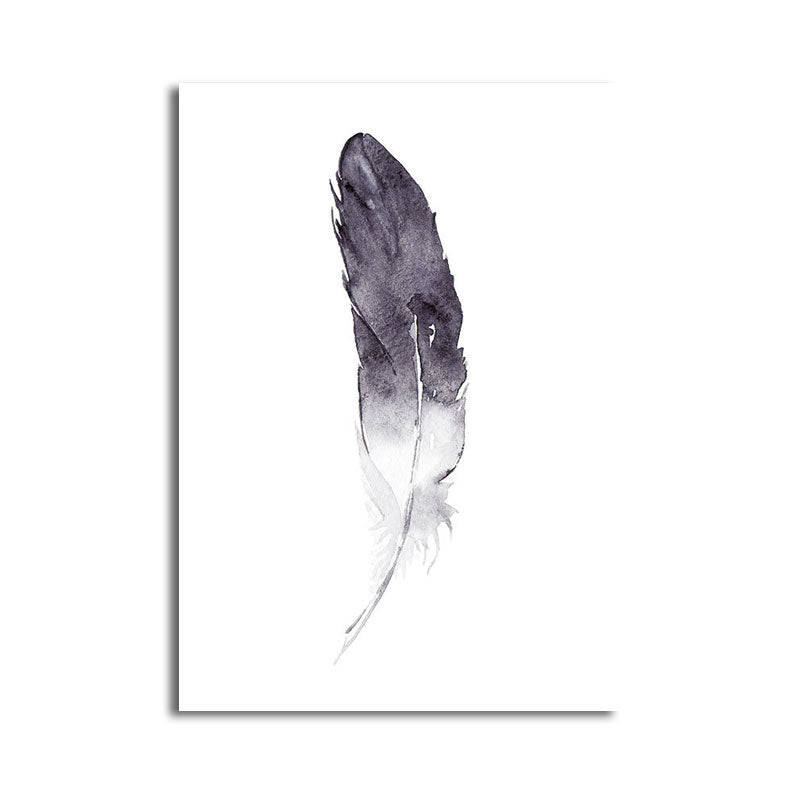 Minimalist Watercolor Feather Art Print Purple Textured Wall Decor for House Interior