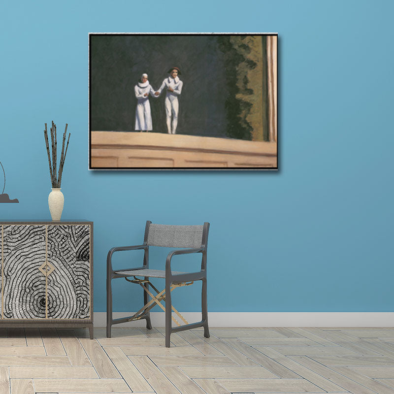 Traditional Two Comedians Painting Canvas Textured White Wall Art Print for Home
