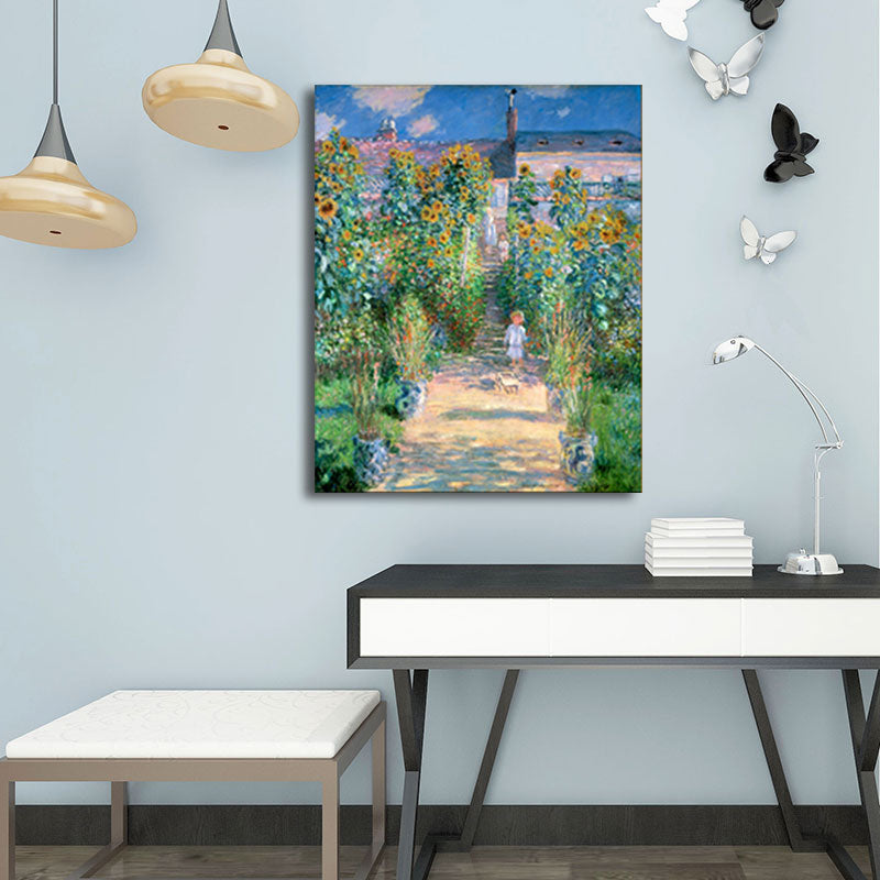 Rustic Monet Wall Art in Green the Artists Garden at Vetheuil Canvas for Home